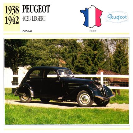 Collectors Club card. Classic Cars. Peugeot 402B Legere