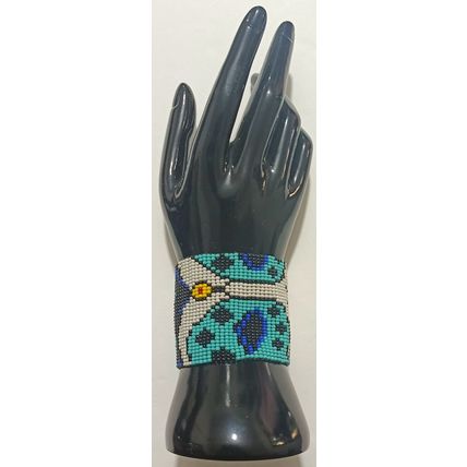 Traditional Huichol Art. Mexico Glass Seed Beads Bracelet. Carnival Mask