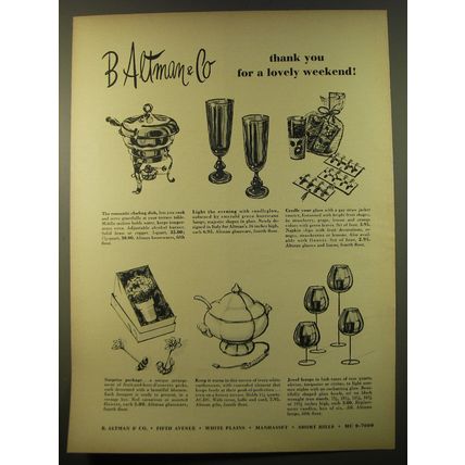 1961 B Altman & Co Gifts Advertisement - Thank you for a lovely weekend