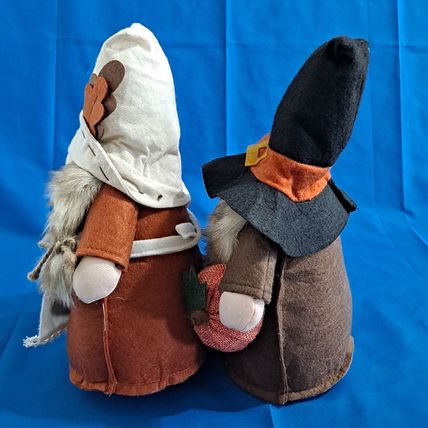 Homemade Lot 2 PILGRIM PLUSH GNOMES Bean Bag Thanksgiving Harvest Turkey Holiday