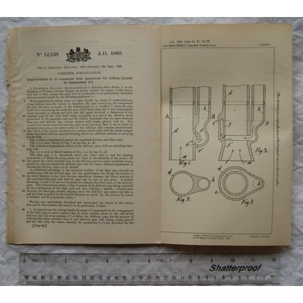 1895 Patent No. 12,138 lifting liquids by compressed air, Grumbacher, Berlin
