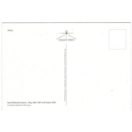 DC6 AIRCRAFT BALAIR AT EAST MIDLANDS AIRPORT. CARD NO FP50