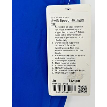 lululemon Swift Speed HR Tight 28" Size 20 Blue