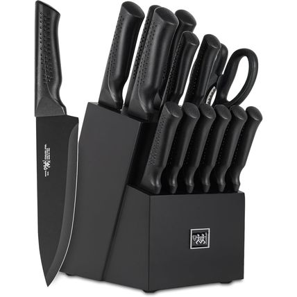 Knife Set, 15 Pcs Kitchen Knife Set with Block Self Sharpening, Dishwasher Safe,