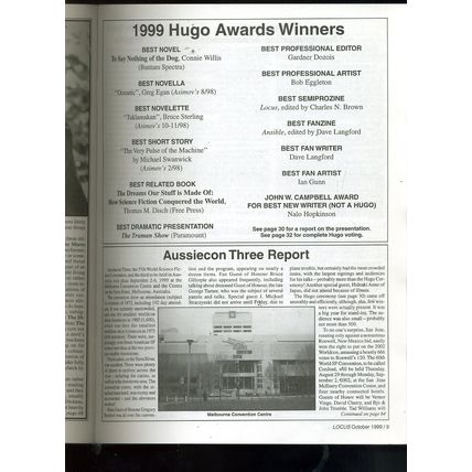 LOCUS MAGAZINE "1999 HUGO AWARD WINNERS Cover issue #465 KATIE WAITMAN EXC