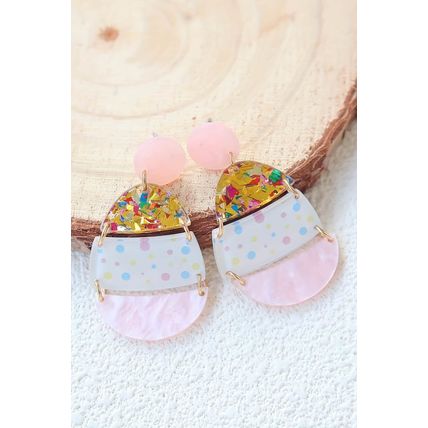 Pink Cute Printed Easter Egg Shape Drop Earrings