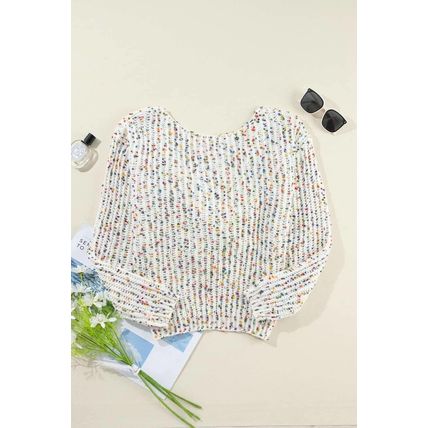 White Confetti Reversible Twist Sweater