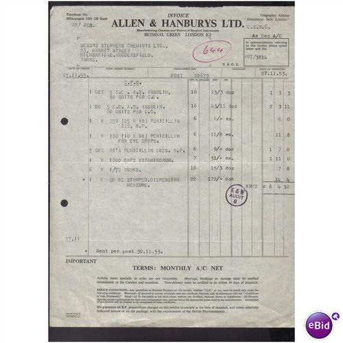ALLEN & HANBURYS LTD, LONDON ,E2, 27/11/1953