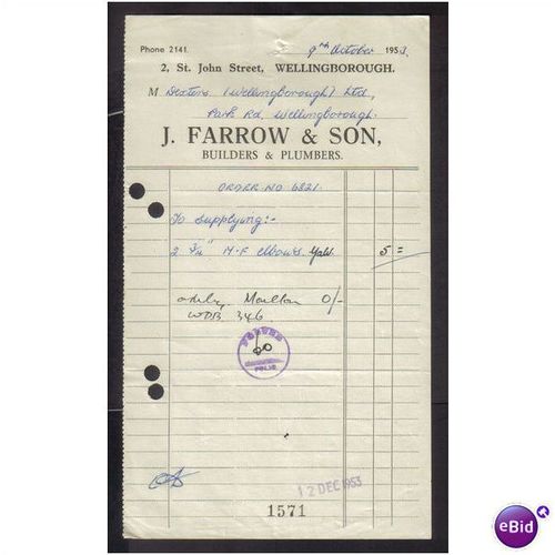 J FARROW & SON,BUILDERS & PLUMBERS,WELLINGBORO UGH, 9OCT1953