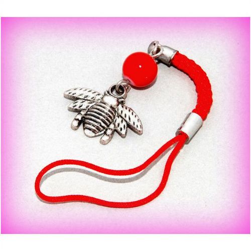 Mobile Phone Handbag Bee Charm Tibetan Silver Red Bead Jewellery 1252