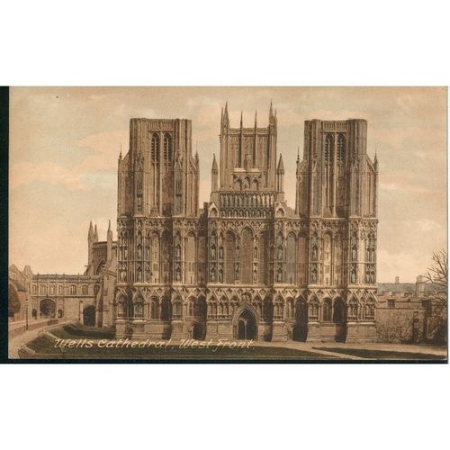 Vintage T.W. Phillips Postcard - Wells Cathedral, Somerset - West Front