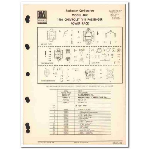 rochester carburetors 1956 chevrolet v-8 power pack 4gc vintage manual