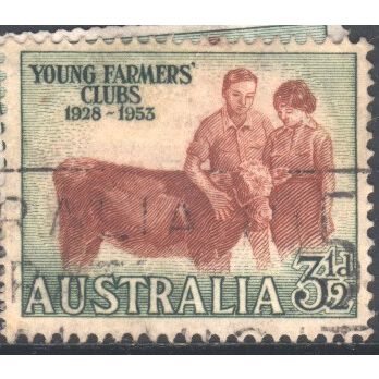 Australia 1953 - SG267 - 3½d brown and green - Young Farmers And Calf - used
