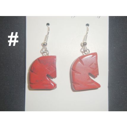 Simple native carved carnelian horse head earrings equestrian nature animals