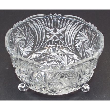 Crystal Glass Industries 24% Lead Crystal 3 Footed Pinwheel Bowl West Germany