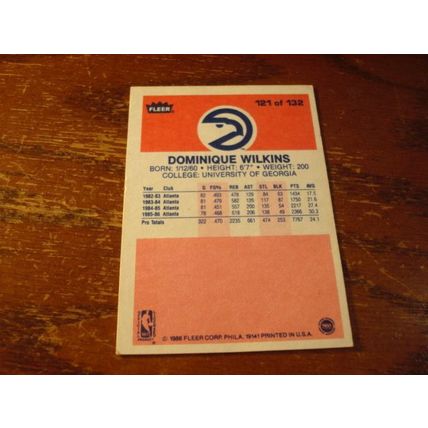 1986/87, Fleer, DOMINIQUE WILKINS, HOF, Hawks #121