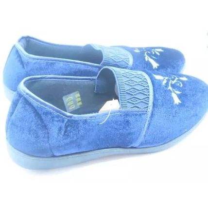 Ladies Navy Blue Slippers with Elastic Front Disabilty Footwear Gift Size 5