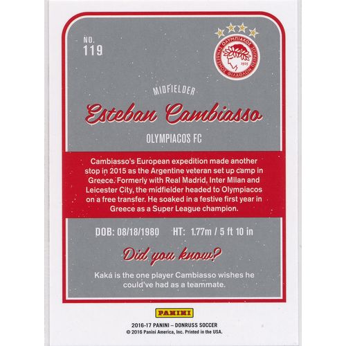 2016 Donruss Soccer 119 Esteban Cambiasso Olympiacos FC