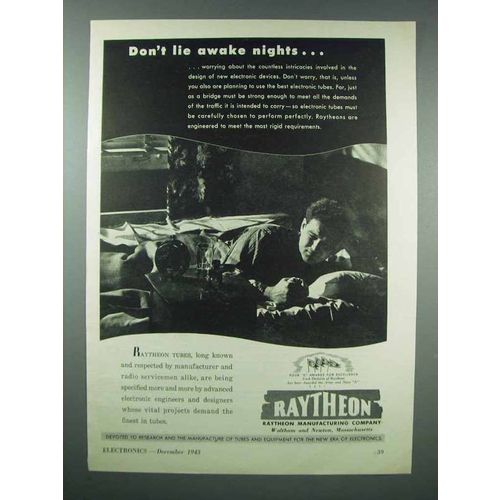 1943 Raytheon Tubes Ad - Don't Lie Awake Nights