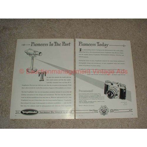 1956 Voigtlander Prominent Camera 2pg Ad - Pioneers!!
