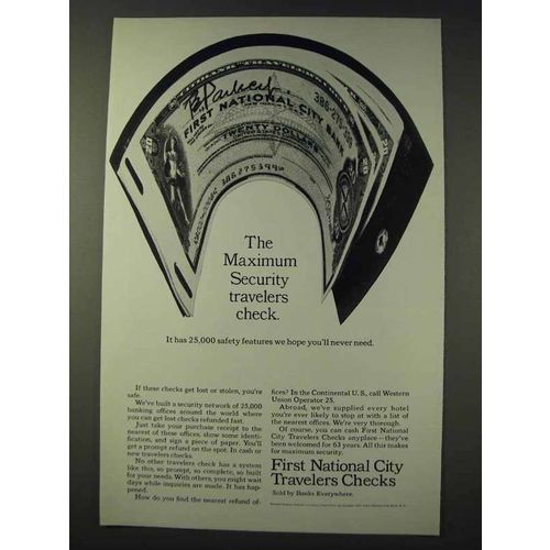 1967 First National City Bank Travelers Checks Ad