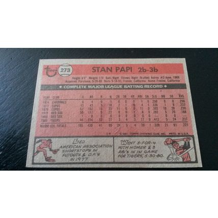 1981 Topps Card # 273 Stan Papi Excellent (5) Detroit Tigers