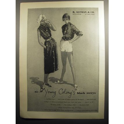 1951 B. Altman & Co. Betse Cann Dress, Cardigan and Shorts Advertisement