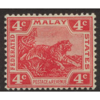 FEDERATED MALAY STATES 1919 4c Leaping Tiger Scarlet Die II SG38 - MLH