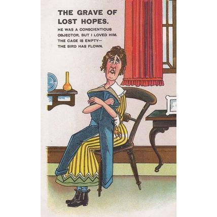 The Grave Of Lost Hopes Political Objector Sad Lady Antique Comic Postcard