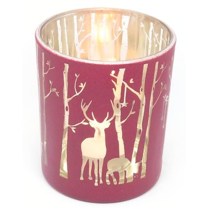 Christmas Stag & Deer Tealight Holder Glass Round 8CM