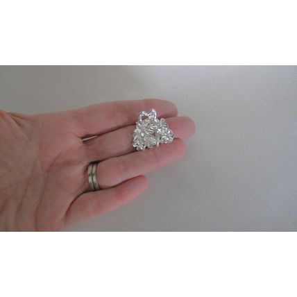 Small mini light silver metal flower and leaf hair claw clip