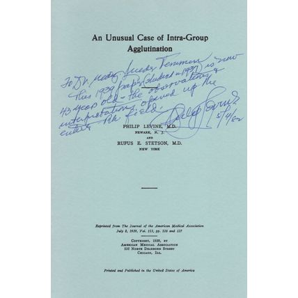 Philip Levine Blood Transfusion Scientist Hand Signed WW2 Book let