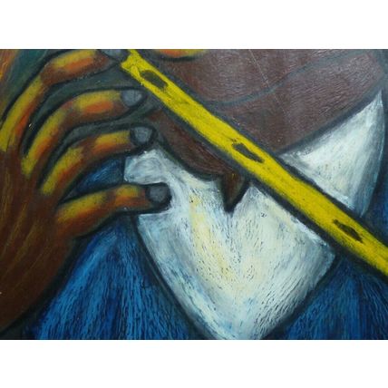 Vintage Ecuador Painting, Arturo Nieto, Girl Playing a Flute, 49.5 x 35.2 cm