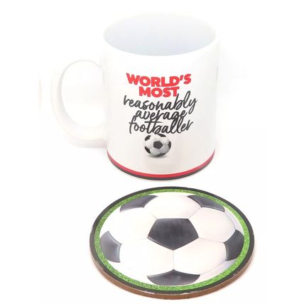 Worlds Most Reasonably Average Footballer Mug & Coaster Set Ceramic Sports Gift