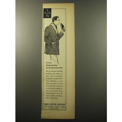 1960 Saks Fifth Avenue Shepherd Coat Advertisement
