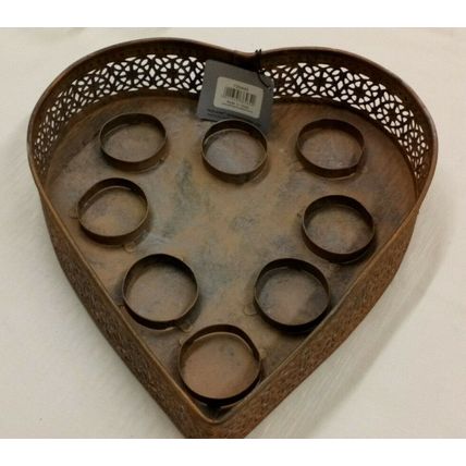 Beautiful Parlane Heart Shaped Copper Tea Light Holder Tray & 8 Tea Light Holder