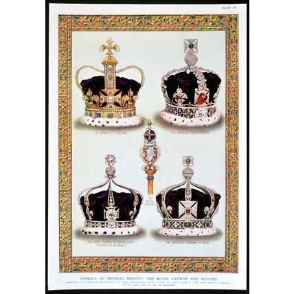 SYMBOLS OF IMPERIAL MAJESTY: THE ROYAL CROWNS AND SCEPTRE 1935 PHOTOLITHOGRAPH