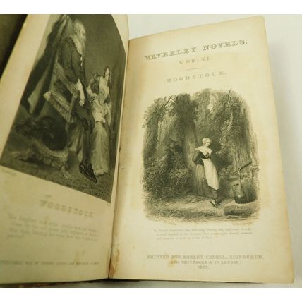 Antique Leather Book Walter Scott Waverley Woodstock 1832 Vol 1 Waverley XL