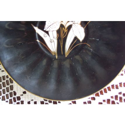 Marked in Gold MADE IN JAPAN Hand Painted Black & White Footed Teacup & Saucer