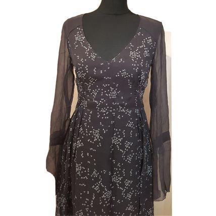 Toni Gard Black Grey Print Silk Dress 10 12 UK