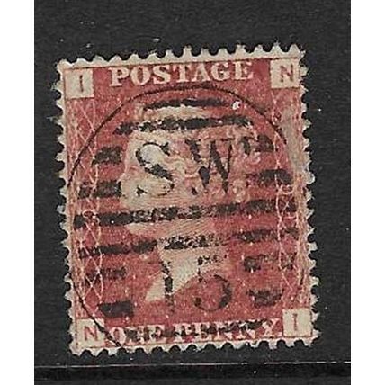 GB 1858 QUEEN VICTORIA 1d RED PLATE 91 OF USED SG43 NI POSTMARK SW15 LONDON