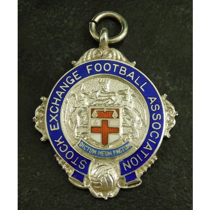 Solid Silver Enamel Pocket Watch Albert Fob Medal Stock Exchange Football 1937