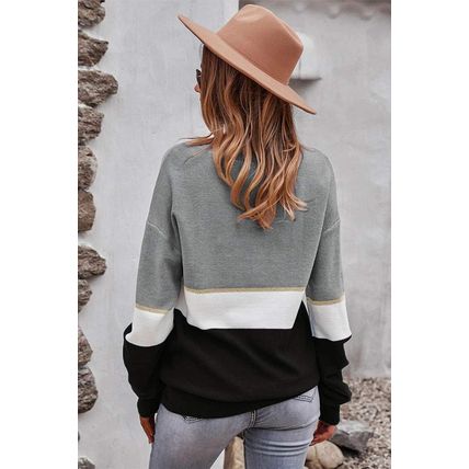 Gray Colorblock V Neck Sweater