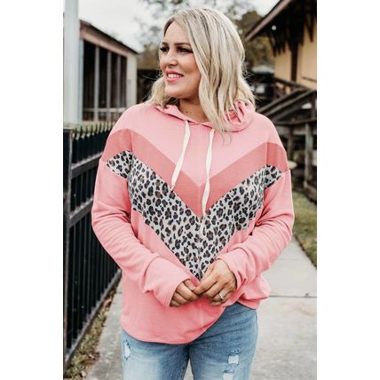Plus Size Taupe Chevron Hooded Top