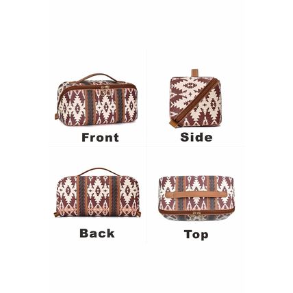 Light French Beige Geometric Braided Print Makeup Bag with Handle
