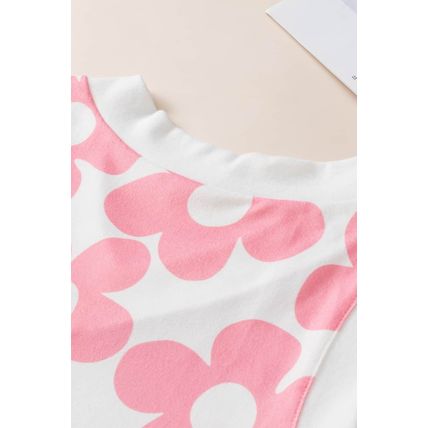 Pink Cute Flower Knitted V Neck Tank Top