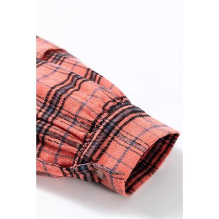 Red Plaid Long Sleeeve Side Split Distressed Hem Shirt