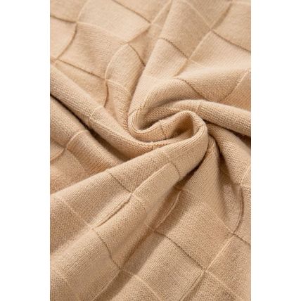 Light French Beige Solid Checkered Textured Knit Plus Size Sweater