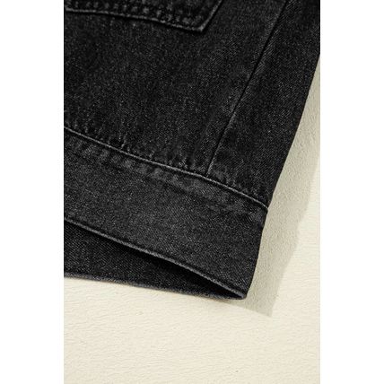 Black Big Chest Pocket Drop Shoulder Hooded Denim Jacket