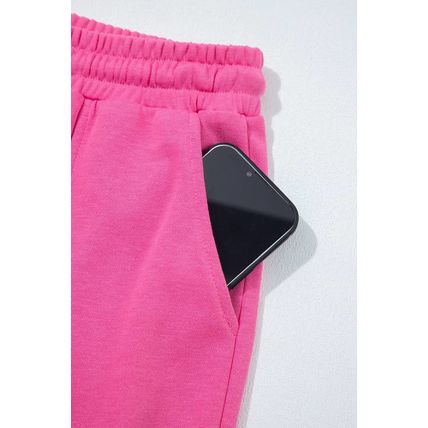 Bright Pink Raw Edge Half Buttons Pullover and Jogger Pants Set